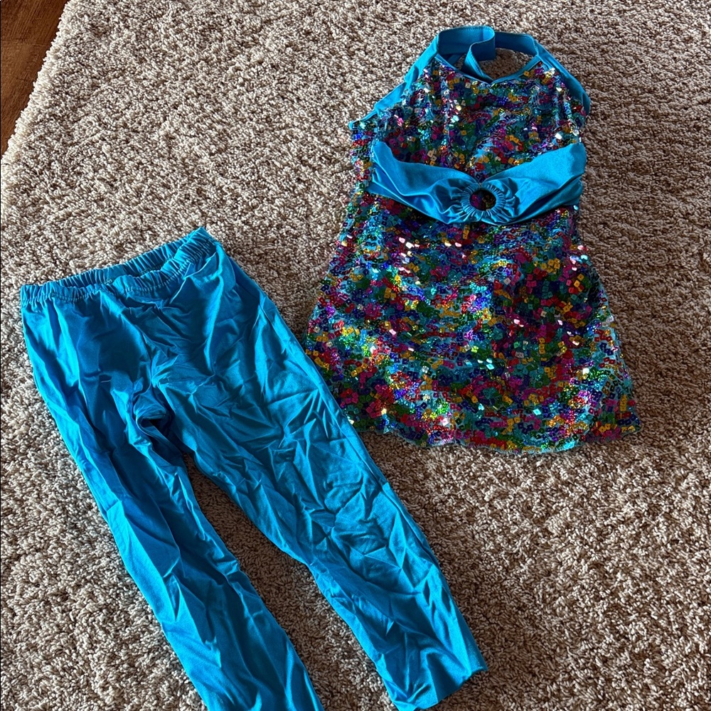 Costume Gallery dance rainbow sequins leotard one piece dress pants Adult Small